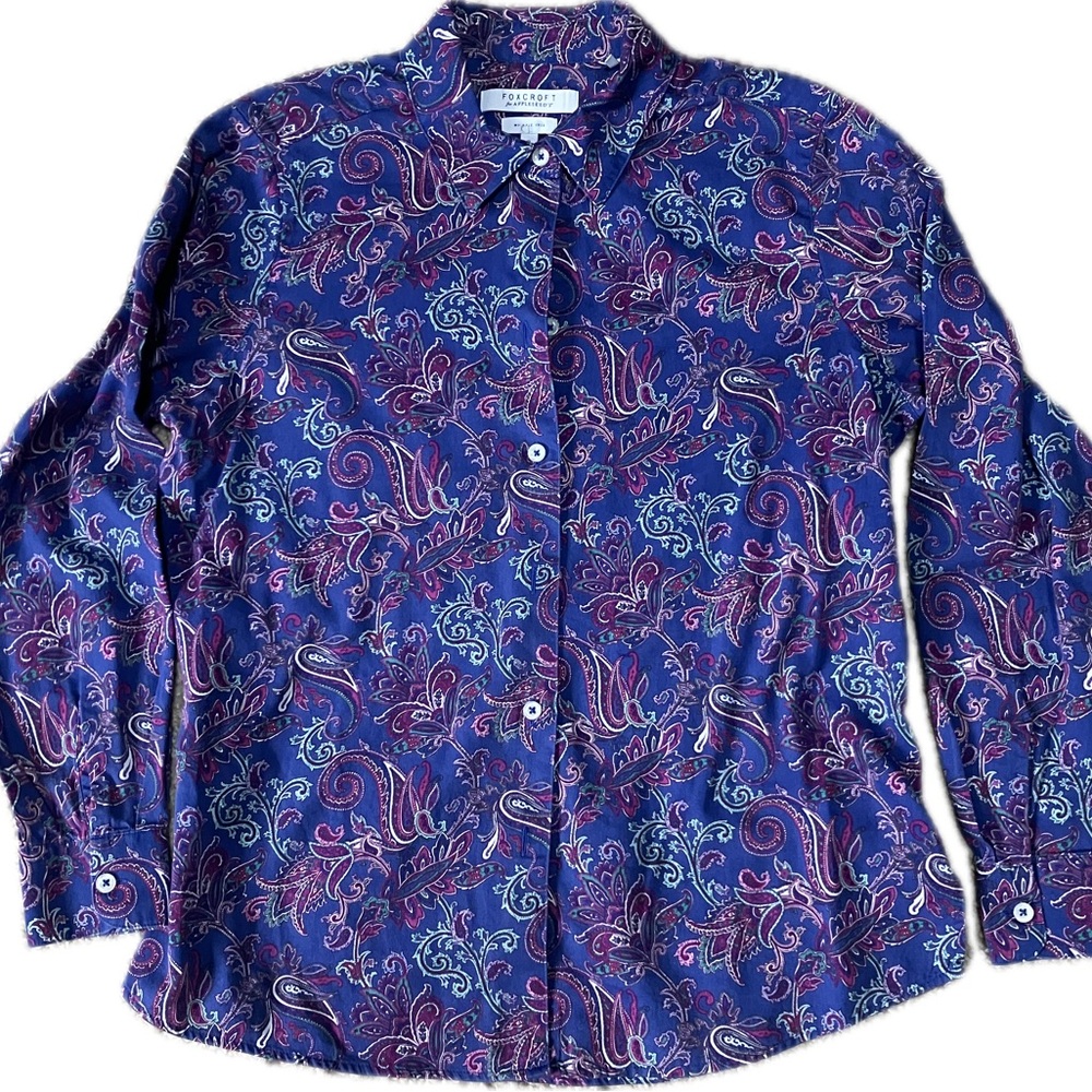 Foxcroft for Appleseed’s Women's Paisley Button Down Shirt - Purple/Pink-Size 8